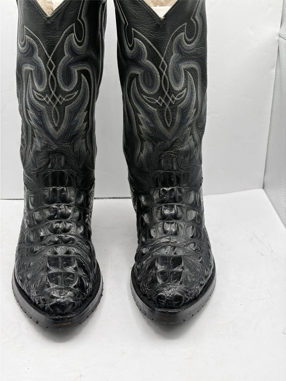 Cowtown Black Alligator Hornback Boots Mens 8D Cowboy Western Black Handmade